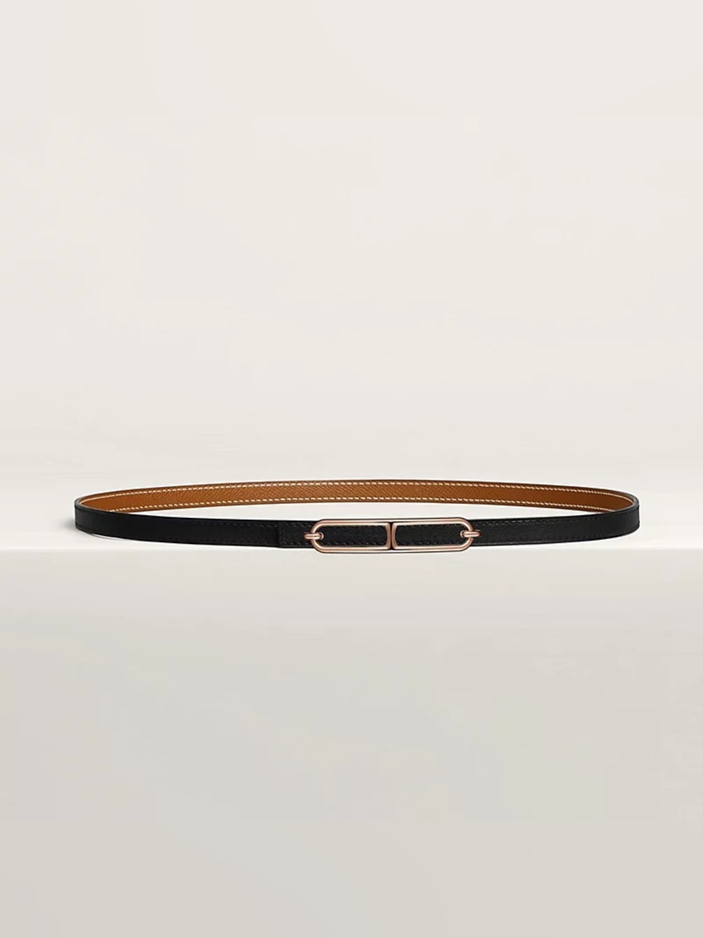 Rare Hermes Roulis Slim Reversible Leather Belt 13mm Silver Orange / Black Noir
